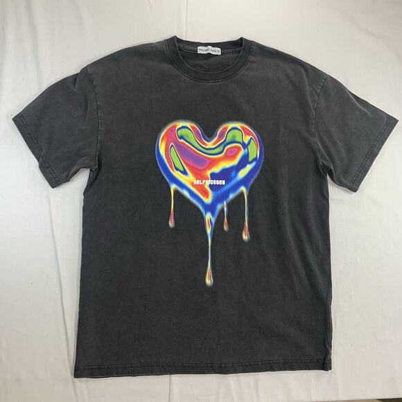 Aelfric Eden Shirt Mens Small Colorful Drip Heart Graphic Multicolored Black Tee - Picture 1 of 8